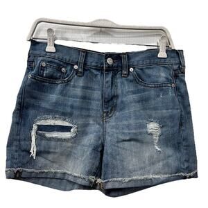 Madewell Womens Shorts Size 27 Blue Denim Distressed Mid Rise Denim Mid Length